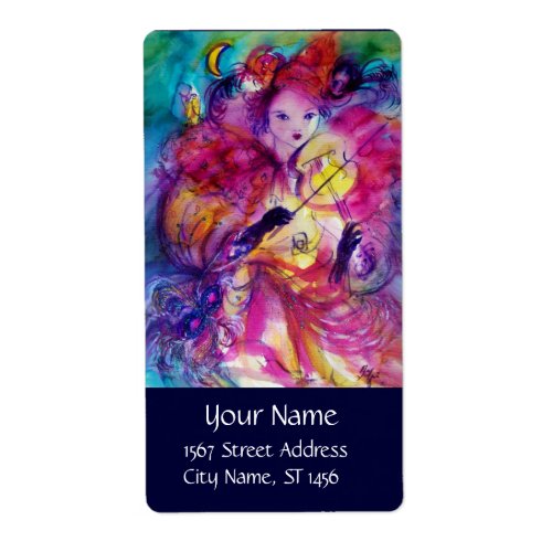 MASQUERADE NIGHT Carnival Musician in Pink Costume Label