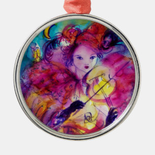 MASQUERADE NIGHT Carnival Musician in Pink Costume Metal Ornament