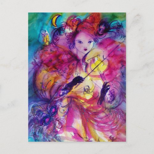 MASQUERADE NIGHT Carnival Musician in Pink Costume Postcard