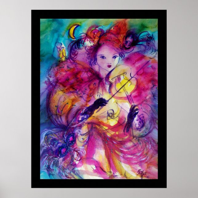 MASQUERADE NIGHT Carnival Musician in Pink Costume Poster (Front)