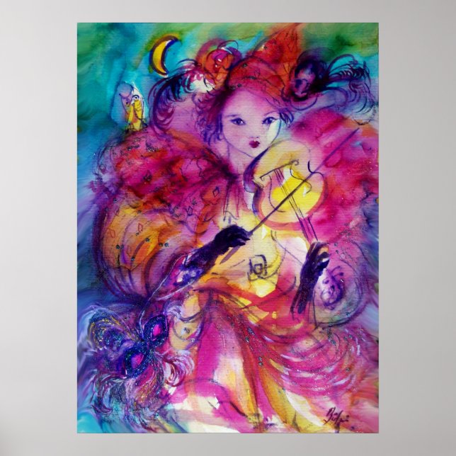 MASQUERADE NIGHT Carnival Musician in Pink Costume Poster (Front)