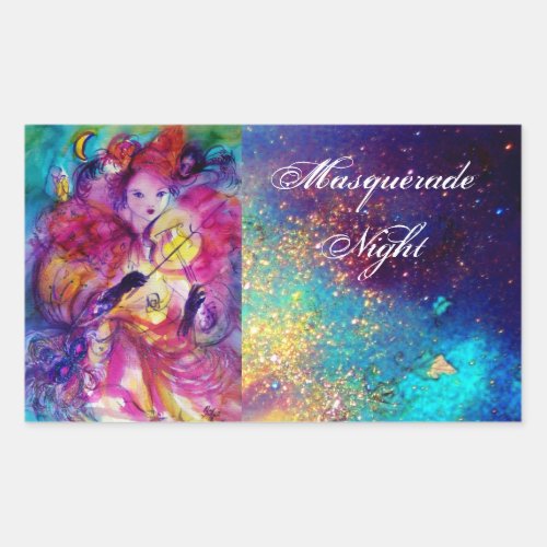 MASQUERADE NIGHT Carnival Musician in Pink Costume Rectangular Sticker