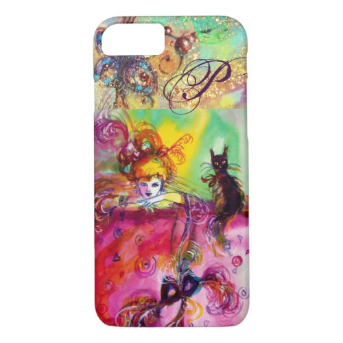 MASQUERADE NIGHT  LADY WITH BLACK CAT MONOGRAM iPhone 87 CASE