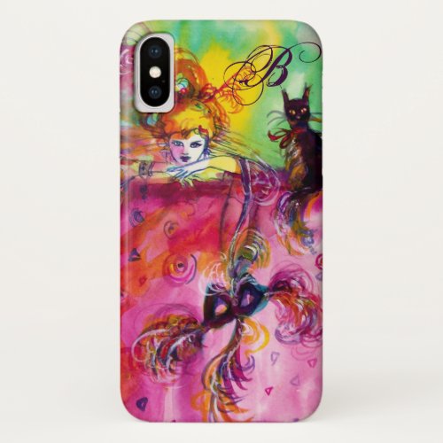 MASQUERADE NIGHT  LADY WITH BLACK CAT MONOGRAM iPhone X CASE