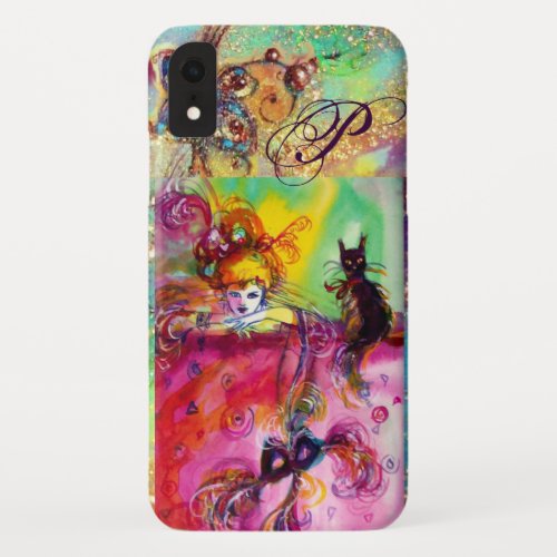 MASQUERADE NIGHT  LADY WITH BLACK CAT MONOGRAM iPhone XR CASE