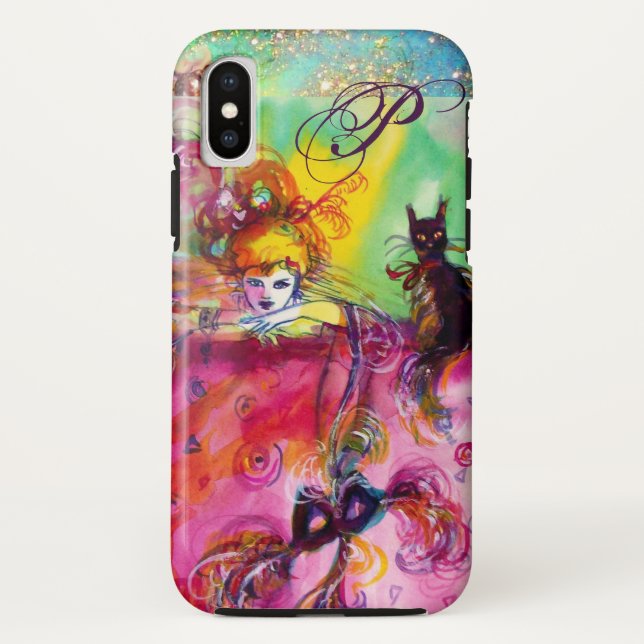 MASQUERADE NIGHT / LADY WITH BLACK CAT MONOGRAM Case-Mate iPhone CASE (Back)