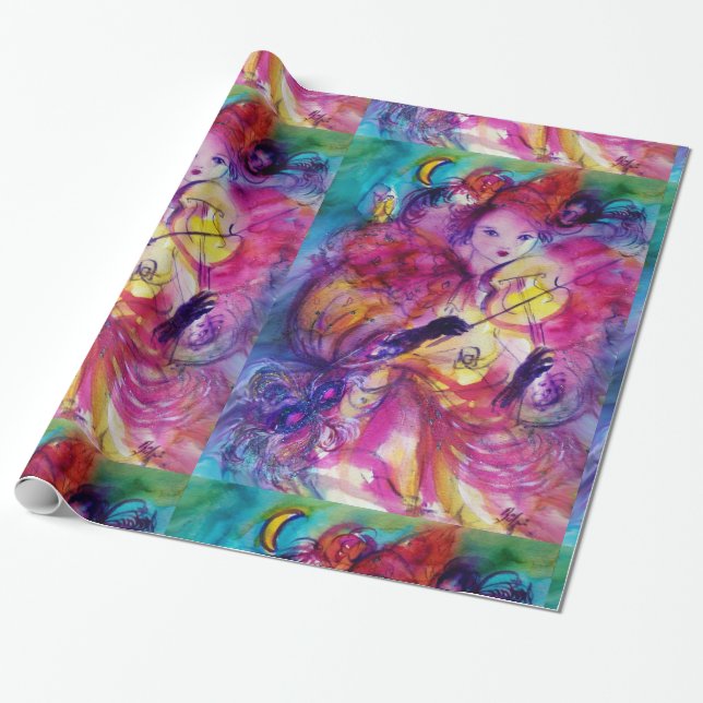 MASQUERADE NIGHT / Venetian Carnival Wrapping Paper (Unrolled)