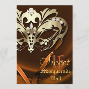 Masquerade Orange Jeweled Sweet 16 Invitation