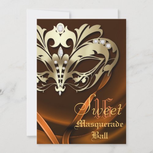 Masquerade Orange Jeweled Sweet 16 Invitation