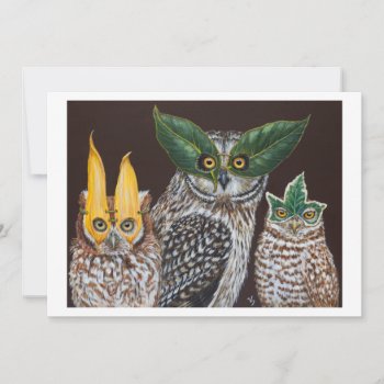 Masquerade Owls Flat Card by vickisawyer at Zazzle