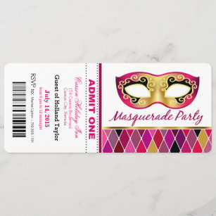 Masquerade Party Admit One Ticket   fuschia Invitation