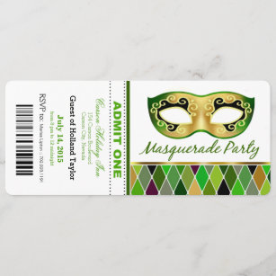 Masquerade Party Admit One Ticket   green Invitation