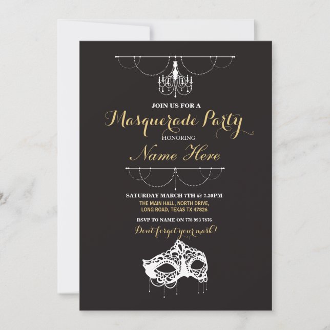 Masquerade Party Birthday Event Mask Invite (Front)