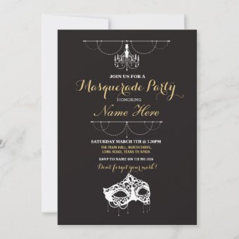 Masquerade Party Birthday Event Mask Invite 