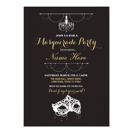 Masquerade Party Birthday Event Mask Invite 