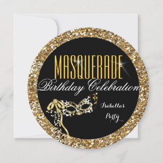 Masquerade Party Birthday Gold Glitter Wild Mask Invitation