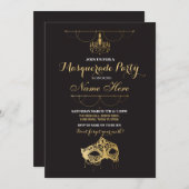 Masquerade Party Birthday Gold Mask Invite (Front/Back)