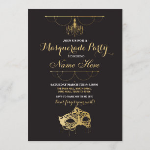 Masquerade Party Birthday Gold Mask Invite