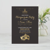 Masquerade Party Birthday Gold Mask Invite (Standing Front)