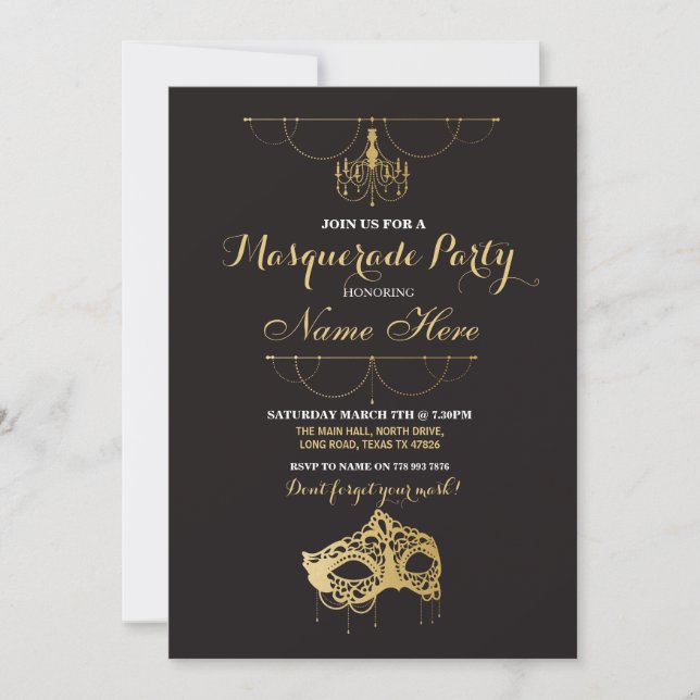 Masquerade Party Birthday Gold Mask Invite (Front)