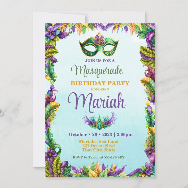 Masquerade Party Birthday Invitation (Front)