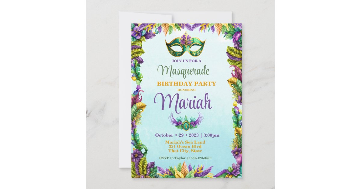 Masquerade Party Birthday Invitation | Zazzle