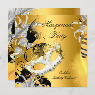 Masquerade Party Birthday Mask Black Gold Invitation