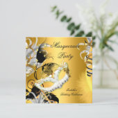 Masquerade Party Birthday Mask Black Gold Invitation (Standing Front)