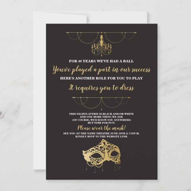 Masquerade Party Birthday Mask Gold Invite (Front)