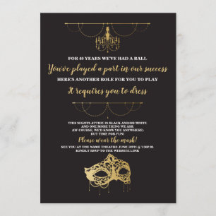 Masquerade Party Birthday Mask Gold Invite