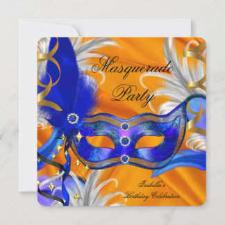 Masquerade Party Birthday Party Blue Orange Invitation