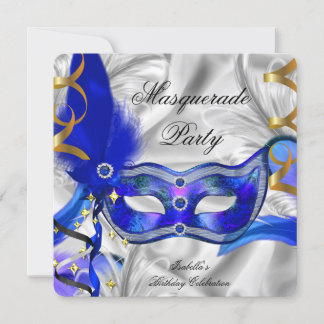 Masquerade Party Birthday Party Blue Silver Invitation
