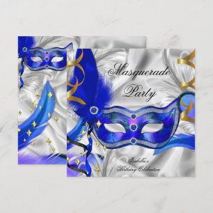 Masquerade Party Birthday Party Blue Silver Invitation