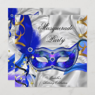 Masquerade Party Birthday Party Blue Silver Invitation