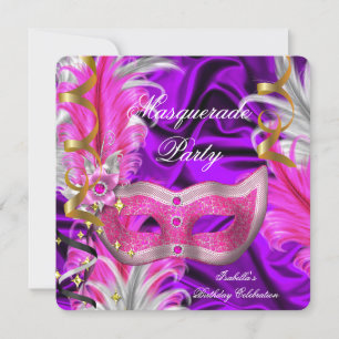 Masquerade Party Birthday Party Purple Pink Invitation