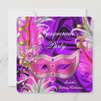 Masquerade Party Birthday Party Purple Pink Invitation
