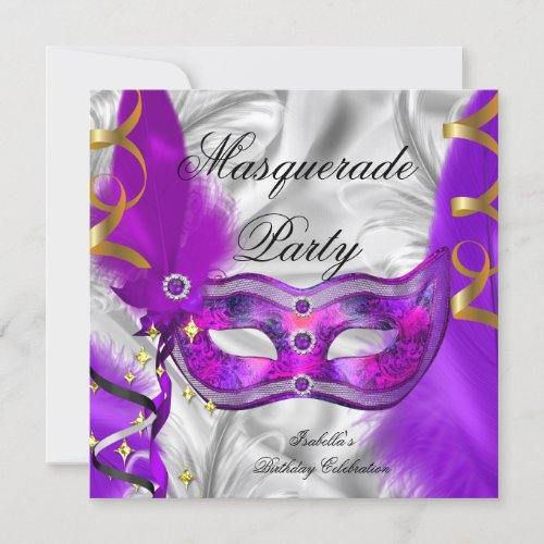 Masquerade Party Birthday Party Purple Silver Invitation