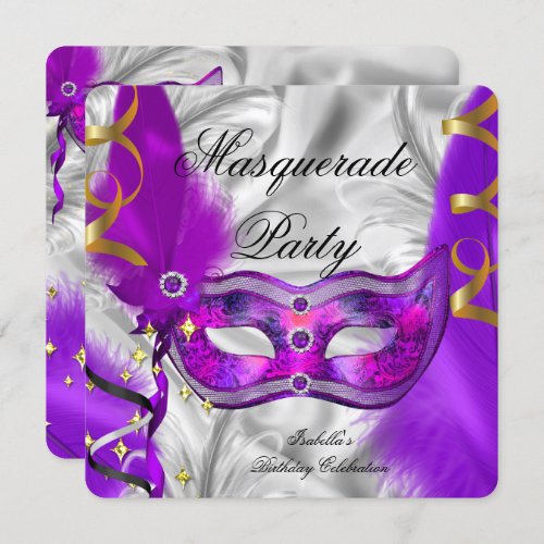 Masquerade Party Birthday Party Purple Silver Invitation