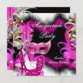 Masquerade Party Birthday Pink Black White 2 Invitation (Front/Back)