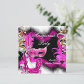 Masquerade Party Birthday Pink Black White 2 Invitation (Standing Front)