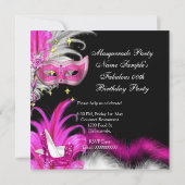 Masquerade Party Birthday Pink Black White 2 Invitation (Back)