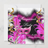 Masquerade Party Birthday Pink Black White Invitation (Front)