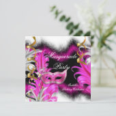 Masquerade Party Birthday Pink Black White Invitation (Standing Front)
