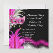 Masquerade Party Birthday Pink Black White Invitation (Back)
