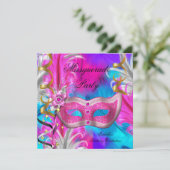 Masquerade Party Birthday Teal Purple Pink Invitation (Standing Front)