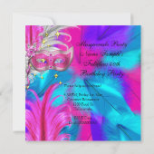 Masquerade Party Birthday Teal Purple Pink Invitation (Back)