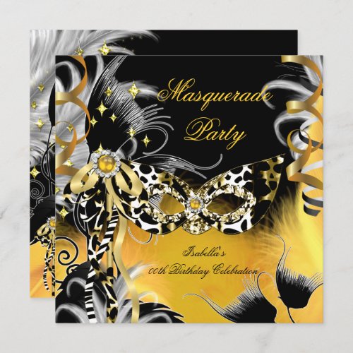 Masquerade Party Birthday Wild Mask Black Gold B Invitation