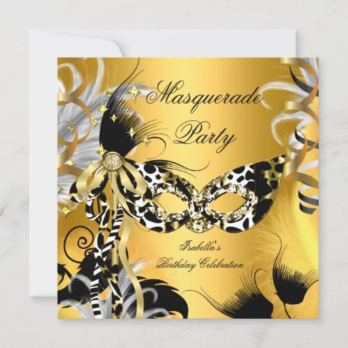Masquerade Party Birthday Wild Mask Black Gold Invitation