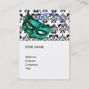 MASQUERADE PARTY black and white damask Business Card