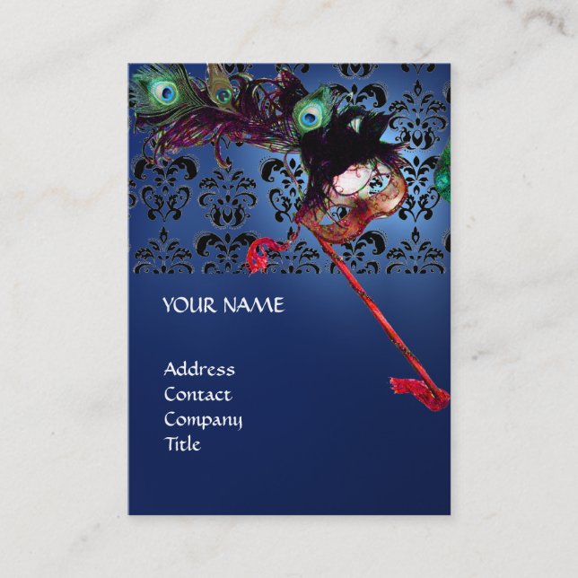 MASQUERADE PARTY black and white damask Business Card (Front)